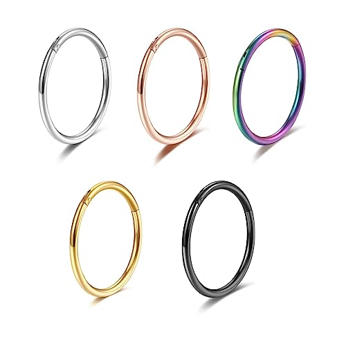 Lantine 5 Pcs 6mm Small Nose Rings Hoops for Women Set 316L Surgical Steel Septum Rings Rook Daith Tragus Piercing Jewelry Hinged Cartilage Gold Hoop Earrings 20G