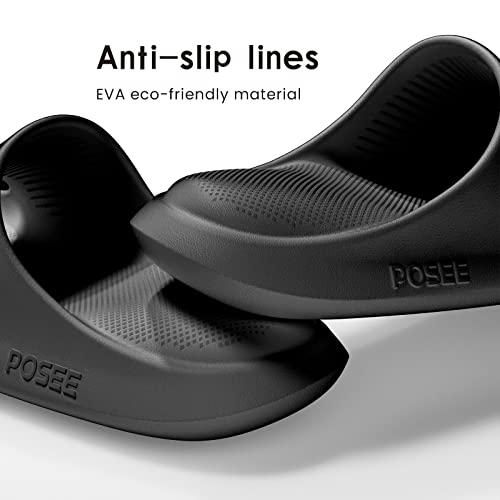 posee Pillow Slippers Slides for Women & Men, Non-Slip Cloud Slides House Bedroom Shoes Shower Sandals Indoor & Outdoor, Black, 6-6.5,Women/5-5.5,Men