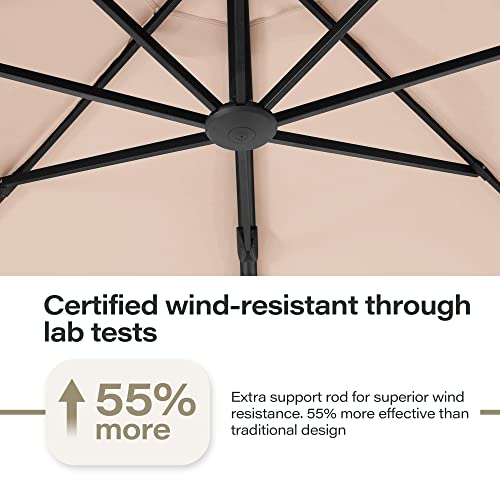 LAUSAINT HOME Outdoor Patio Umbrella with Base included, 11 FT Deluxe Curvy Cantilever Umbrella Heavy Duty Offset Hanging Umbrella with 360° Rotation for Market, Pool, Garden, Backyard, Deck (Beige)