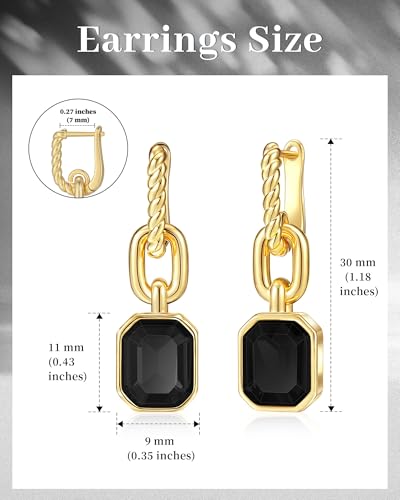 Mesovor Gold Crystal Hoop Earrings for Women Trendy, 18K Gold Plated Hoop Earrings | Emerald Green Black Crystal Dangling Earrings Jewelry Gift for Mother Wife (Hot Neon Pink)