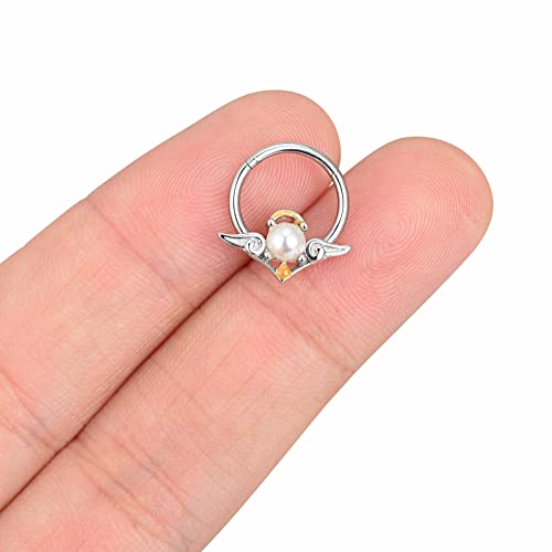YOFANST 16G 2pcs Stainless Steel Angel Evil Septum Clicker Opal CZ Helix Daith Earrings Hoop 8mm