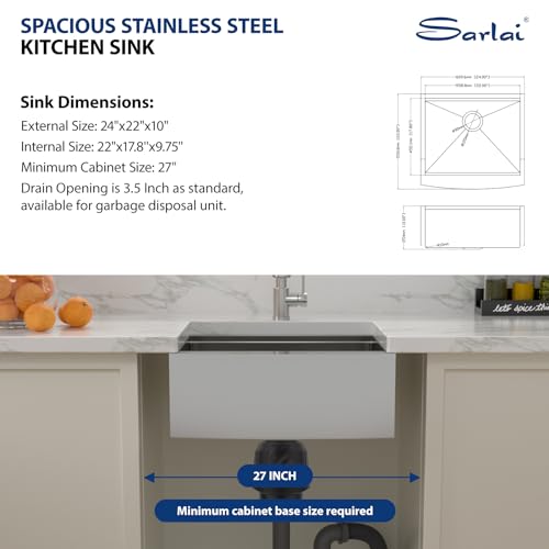 Sarlai 36 Farmhouse Sink Stainless Steel - 36x22 Inch Kitchen Sink Ledge Workstation Apron Front Single Bowl 16 Gauge Stainless Steel Luxury Undermount Farm Kitchen Sink