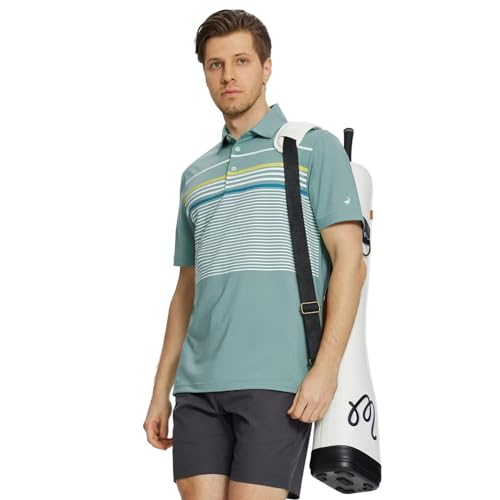 Rouen Golf Shirts for Men Dry Fit Short Sleeve Fashion Designed Print Stripe Casual Sport Collared Mens Polo Shirts