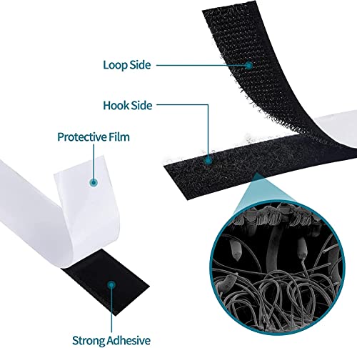 1 Inch x 82 Feet Black Hook Loop Strips with Adhesive Heavy Duty, Multi-Purpose Hook and Loop Tape, Double Sided Hook Loop Rolls, Picture Hanging Strips, Bulk Sticky Straps Wall Hanging Strips