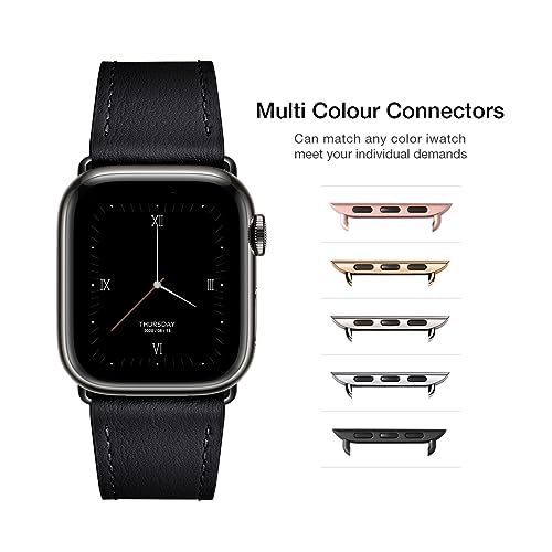 POWER PRIMACY Leather Bands Compatible with Apple Watch Band 38mm 40mm 41mm 42mm 44mm 45mm 49mm, Genuine Leather Strap Compatible for Women Men iWatch SE Ultra Series 9 8 7 6 5 4 3 (Coffee/Rosegold)