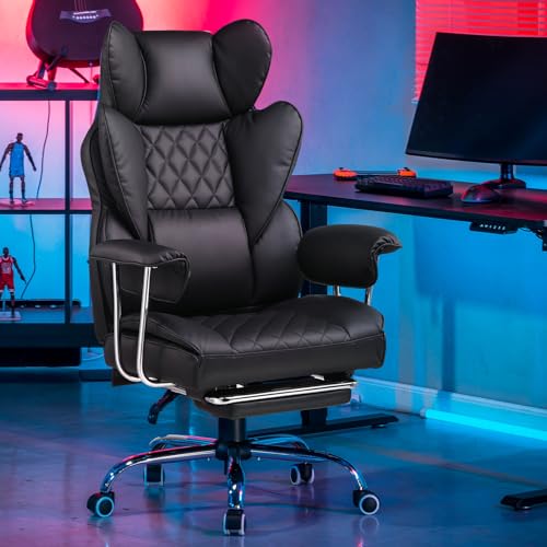 GTRACING Gaming Chair,Office Chair with Pocket Spring Lumbar Support, Ergonomic Comfortable Wide Office Desk Computer Chair with Outward Fixed Soft Armrests and Footrest (PU Leather, Black)