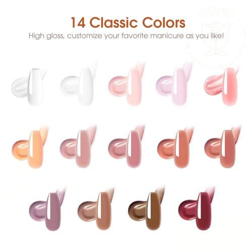 ROSALIND Poly Nail Gel Kit -14 Colors +72 Nail Art Accessories kit Clear Nude Poly Nails Gel Kit Starter Kit With Slip Solution Pro Nude Pink Nail Extensions Gel Set with Mini UV Lamp