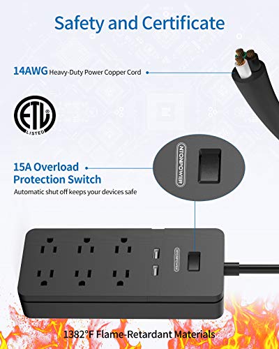 2 Prong Surge Protector Power Strip with 10ft Extension Cord, NTONPOWER 2 Prong to 3 Prong Outlet Adapter with 6 Outlets 2 USB Ports, 2100J Surge Protector Wall Mount for Old House Non-Grounded Outlet