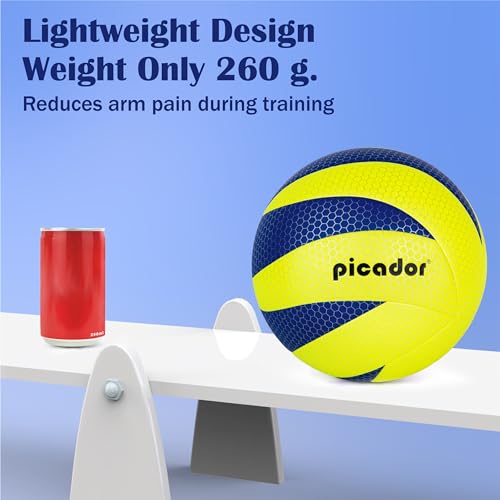 PP PICADOR Volleyball Official Size 5, PU Soft Touch Volleyballs for Youth Beginner,Indoor Outdoor Beach Volley Ball Play Training Sport (Bright Yellow & Blue)