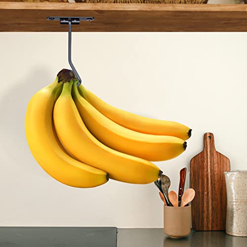 EGMEHOAD 2 Pack Banana Holder Hook Under Cabinet to Keep Bananas Fresh, Banana Hanger Under Cabinet Black 2 Pcs, Banana Hook Under Cabinet Metal