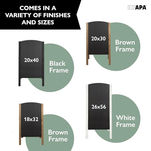 Ilyapa A-Frame Chalkboard Sidewalk Sign - 20 x 30 inches, Rounded Top Folding Standing Sandwich Sign – Sturdy Freestanding Barnwood Chalk Board Sandwich Menu Display for Restaurant, Business, Weddings