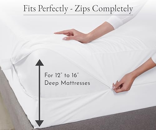 California Design Den 100% Waterproof Zippered Mattress Encasement - Twin Mattress Cover - 6 Sided Protection - Premium Quality, Breathable and Durable Twin Box Spring Cover (White)