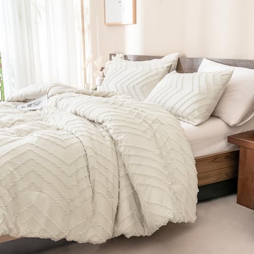 Andency Purple Comforter Set Queen Size, Boho Girls Women Lavender Soft Fluffy Warm Lightweight Bedding Comforter Sets for Queen Bed, 3 Pieces Chevron Tufted Aesthetic Microfiber Comforter Set