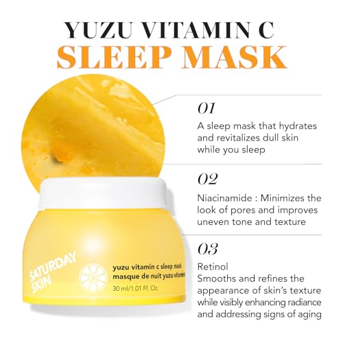 Saturday Skin 3-Piece Skin Care Set Yuzu Vitamin C Sleep Mask Yuzu Vitamin C Bright Toner and Eye Cream Overnight Facial Masks Korean Beauty Best Vitamin C Skincare Set