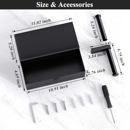 Tindbea Toilet Paper Holder with Storage Double Roll Toilet Paper Holder with Shelf, Tampon Holder for Bathroom Stainless Steel Wall Mounted Wipes Holder Dispenser, Black