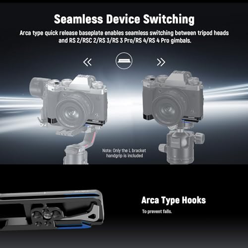 NEEWER X-T5 L Plate Handgrip, Metal L Bracket with 1/4” & 3/8” Threads, Silicone Grip, Shutter Release Button, Arca Type Baseplate for RS4 RS3 Gimbals, Compatible with SmallRig Accessories, CA099