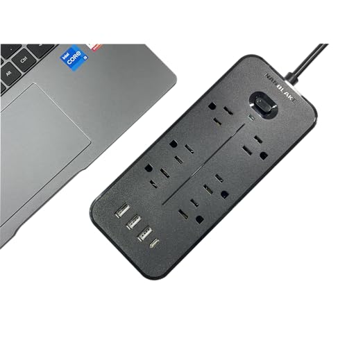 Nanolake Surge Protector Power Strip with USB Ports, Flat Plug Outlet Extender with Extension Cord 6 ft,8 AC outlets,1700 Joules,Mountable,Black (Without Night Light).