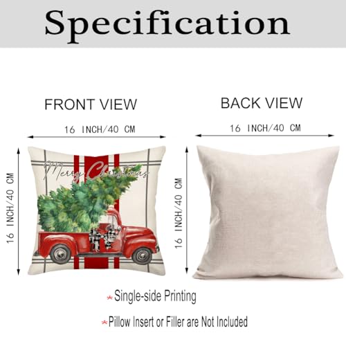 Smilyard Christmas Decorative Pillow Covers 16x16 Inch Set of 4 Merry Bright Christmas Tree Red Truck Snowman Let it Snow Cat Stocking Jingle Bells Decor Winter Pillows Cushion Case for Home Couch