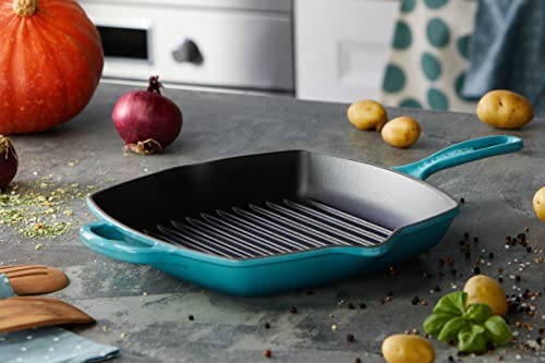 Le Creuset Enameled Cast Iron Signature Square Skillet Grill, 10.25", Caribbean