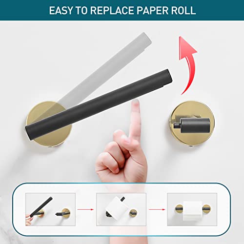 POKIM Toilet Paper Holder Matte Black and Gold, Metal Bathroom Rotating Paper Roll on Wall Mounted with Lock, SUS 304 Stainless Steel Mix Color Toilet TP Large Mega Roll Holder Classic