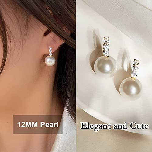 Pearl Earrings for Women 14K Gold Plated Hypoallergenic Pearl Earrings 5A Cubic Zirconia Dangle Earrings Elegant Jewelry (5-Gold)