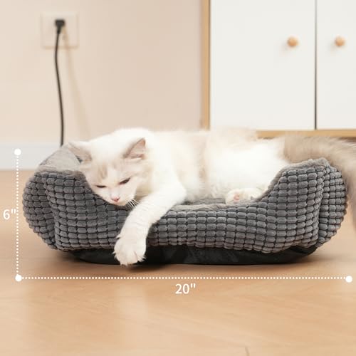 MARUNDA Heated Cat Bed for Indoor Use, Electric Heating Pad for Cats and Small Dogs, Washable Pet Bed (23x20x7 Grey)