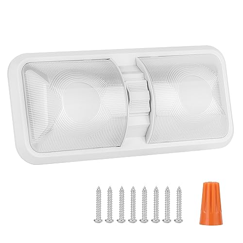 RVZONE RV Lights Interior Natural White 12V RV LED Ceiling Double Dome Light Fixture 1100 LM Frosted RV Interior Lighting Camper Lights for RV Bedroom, Living Room(4500K)