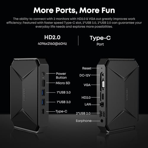 CHUWI Mini PC HeroBox, Intel N100(Up to 3.4GHz), 8GB LPDDR5 RAM 256GB M.2 SSD, Windows 11 Mini Computer, Quad Core, 4K Dual Display/WiFi 6 /BT5.2 /RJ45 Ethernet/VESA/USB 3.0/VGA/HDMI/Up to 2TB SSD