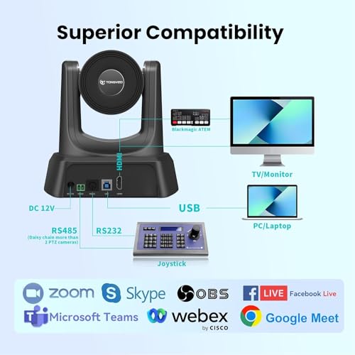 TONGVEO Conference Room PTZ Camera System 3X Optical Zoom USB3.0, HDMI 114° Wide Angle 1080P 60fps Camera Bundle with Bluetooth Microphones - Easy Setup for Church