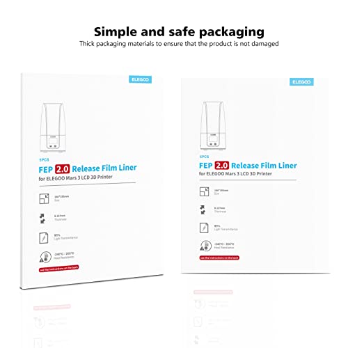 ELEGOO 3PCS PFA Release Liner Film, with Stronger Release Functionality and 95% Light Transmittance, Compatible with Mars 4 DLP 3D Printer, 200 * 130mm, 0.127mm Thickness