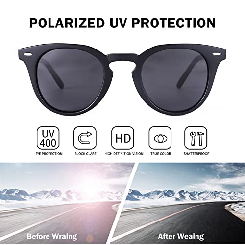 Dollger Polarized Round Sunglasses for Women Classic Retro Design Womens Trendy Style UV Protection Lens 2 Packs