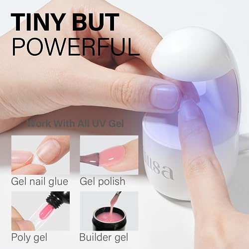 AILLSA Gel Nail Kit XS Almond Nail Tips 240pcs with Nail Glue Base Top Coat and Nail Dehydrator, All-In-1 Beginner Red White Gel Polish Kit with Mini Nail Light for Christmas