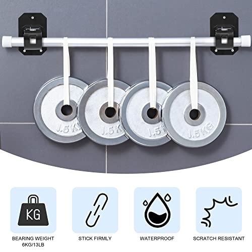 8PCS Upgraded No Drill Curtain Rod Brackets No Drilling Self Adhesive Curtain Rod Holder Hooks Nail Free Adjustable Curtain Rod Hook Curtain Hangers for Bathroom Kitchen Home Bathroom and Hotel(Black)
