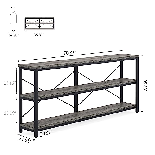 Tribesigns 71" Sofa Tables,Extra Long Couch Table, Narrow Long Console Table, Entryway Table,Sofa Table with 3 Tiers Storage Shelves (Gray)