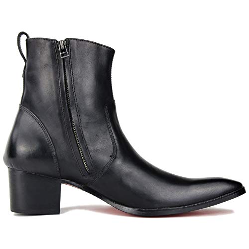 OSSTONE Dress Boot for Men Leather Chukka Designer Boots Calfskin Casual Heel Shoes Zipper-up OS-JY002-Brown-Calfskin-US 12