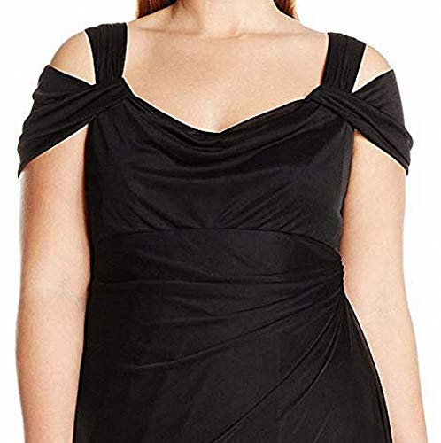 Alex Evenings Women's Plus Size Long Cold Shoulder Dress with Ruched Skirt, Black, 14W