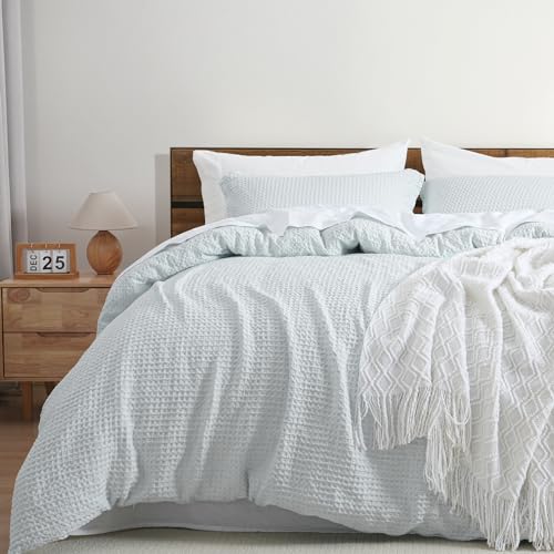 PHF Waffle Weave Duvet Cover Set Queen Size, 3 Piece Ultra Soft Breathable Durable Comforter Cover for All Season, Waffle Textured Duvet Cover with 2 Pillow Shams Bedding Collection,90"x90",Black