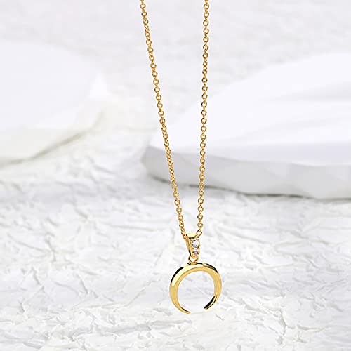 Lit Wall Crescent Moon Necklace for Women 18K Gold Plated Dainty Half Moon Necklace Gold Necklace for Women