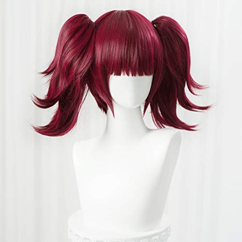 LABEAUTÉ Short Curly Red Pigtails Wig with Bangs for Women Girls Cosplay Wig for Halloween + Free Cap