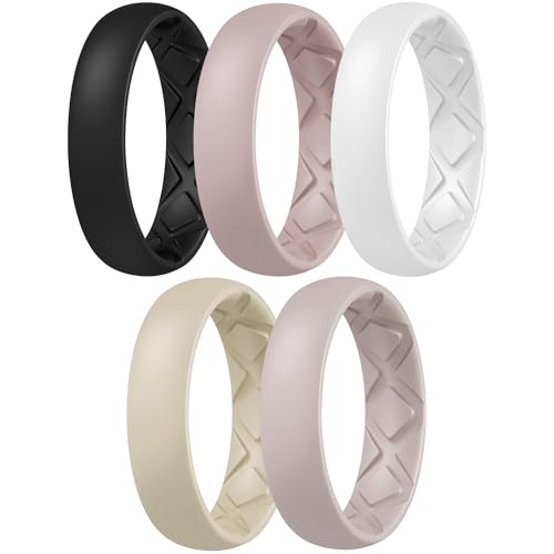Egnaro Inner Arc Ergonomic Breathable Design, Silicone Rings for Women with half sizes, Women's Silicone Wedding Band,5.5mm Wide-2mm Thick