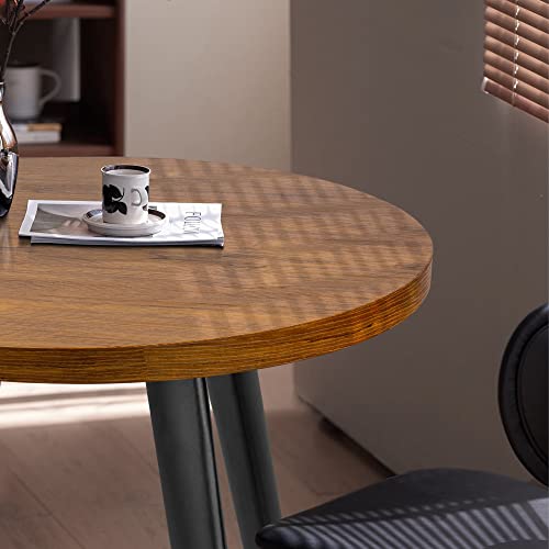 31.5" Round Mid-Century Modern Dining Table, Seats 2-4, 1.4" Thick Wood Grain Top for Dining Room, Living Room, Small Spaces (Brown)