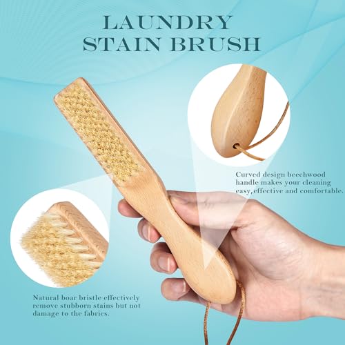 BFWood Laundry Stain Brush, Large Natural Soft Boar Bristle for Scrubbing Out Tough Stains on Delicate Fabrics, Knits, Cotton, Linens, No Damage