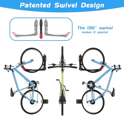 WALMANN BIKEPAL No Lifting Wall Mount Swivel Bike Rack, Vertical Bike Wall Hangers for Garage Space Saving Home Bike Storage Solution (2 Pack)