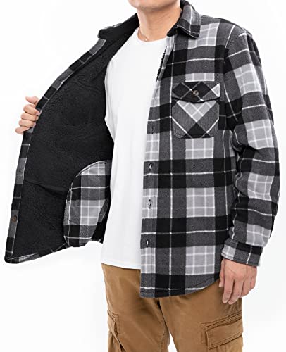 ThCreasa Mens Flannel Shacket Jacket Sherpa Lined Buffalo Plaid Warm Thick Flanelle Shirt Outdoor CPO Overshirt Redwood 3XL