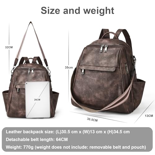 Womens Backpack Purse Leather: Fashion Convertible Ladies Shoulder Bag Waterproof Anti theft with Wristlet (1-3 Two-tone Coffee)