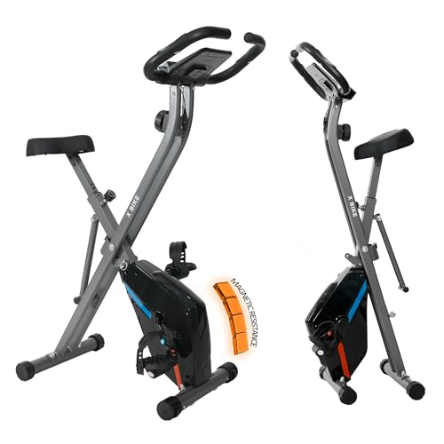 SogesPower Exercise Bike Folding Indoor Cycling Bike 2 IN 1 Foldable Stationary Bike Fitness X-Bike 8-Level Magnetic Resistance 330 LB Weight Capacity with Ipad Mount Comfortable Seat Cushion&LCD
