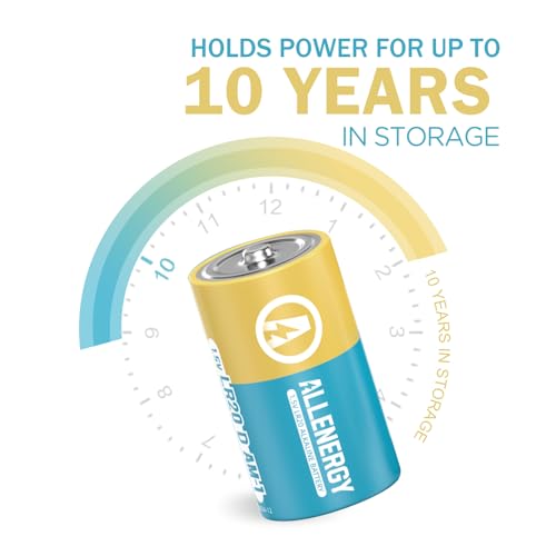 ALLENERGY D Batteries 4 Pack LR20 1.5V Alkaline Battery Long-Lasting, 10-Year Shelf Life