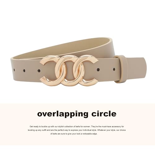 Earnda Women Belts for Jeans Dresses Fashion Gold Buckle Ladies Waist Belt Faux Leather Beige X-Small 24-26