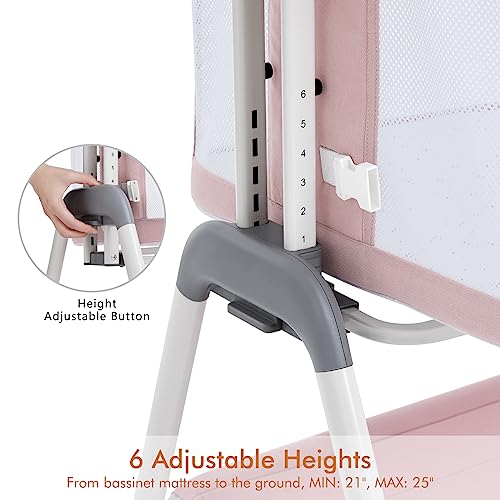 ANGELBLISS Baby Bassinet Bedside Sleeper, Easy Folding Portable Bassinet for Baby with Wheels, Adjustable Height, Included Mattress (Beige)