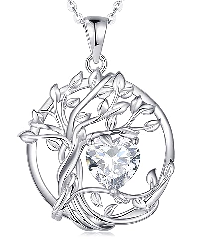 FANCIME Tree of life November Birthstone Necklace for Women Sterling Silver Tree Jewelry Natural Citrine Pendant Yellow Topaz Gemstone Anniversary Birthday Christmas Gifts for Wife Mom Her